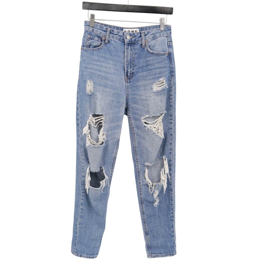 S.O.N.G. Thrashed Jeans Womens 1 Blue Y2K Grunge Rock Relaxed Rebellious Concert